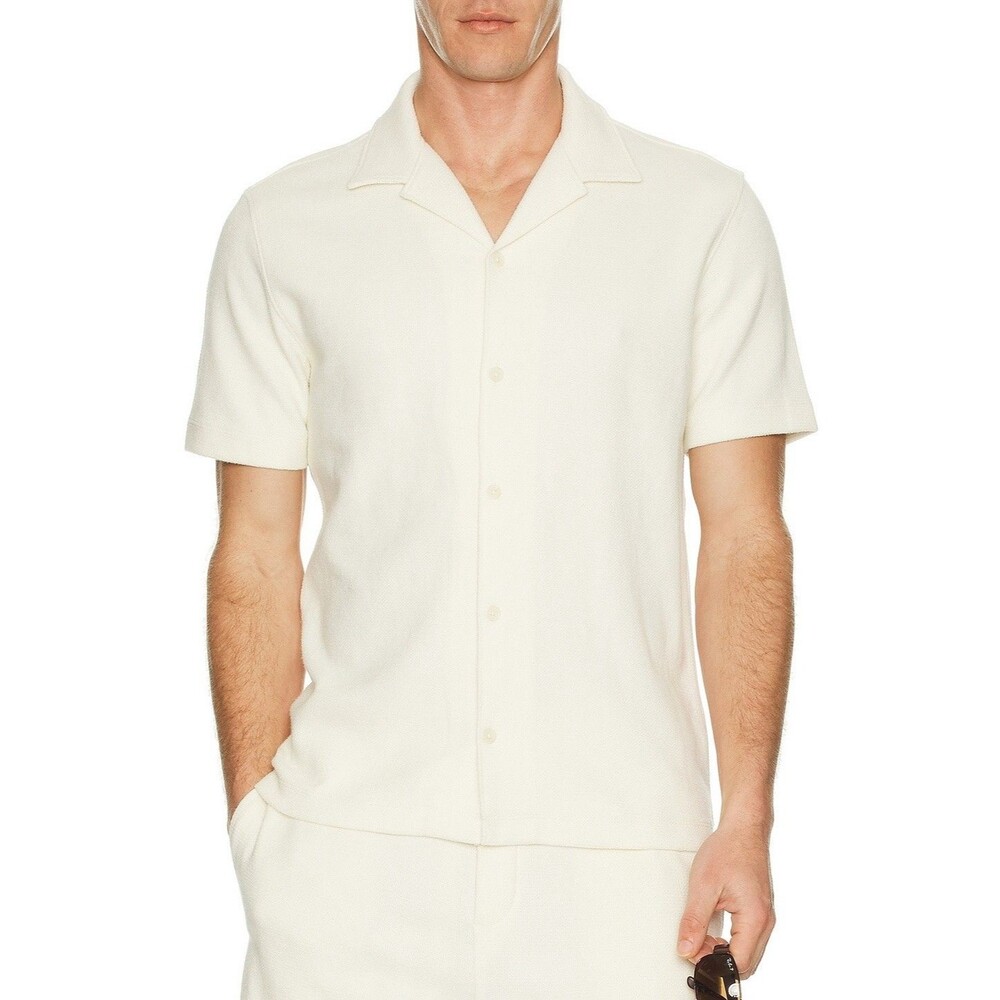 VINCE Camp Shirt Mens Small Ivory Button Up Short Sleeve Boucle Knit $195